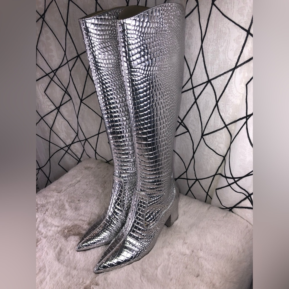 MARC FISHER KNEE HIGH BOOT, Silver Metallic, Size 11